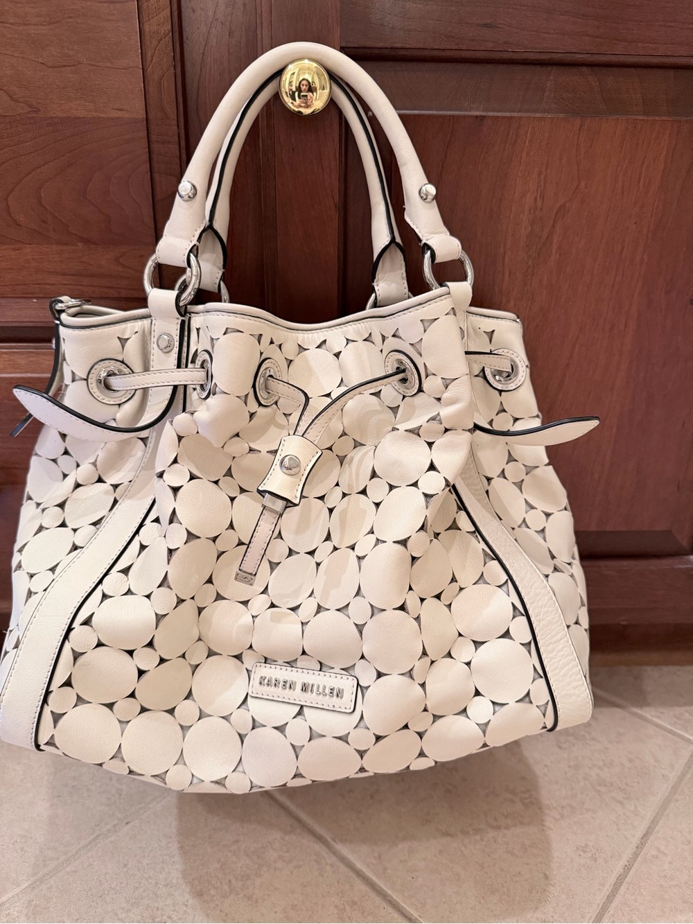 Karen Millen Cream Cutout Drawstring Shoulder Bag